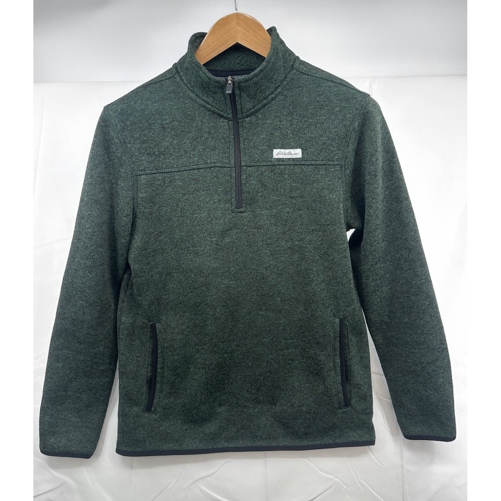 Eddie Bauer Sweater Men's Small Pullover Fleece 1/4 Zip Mock‎ Neck Green Pockets